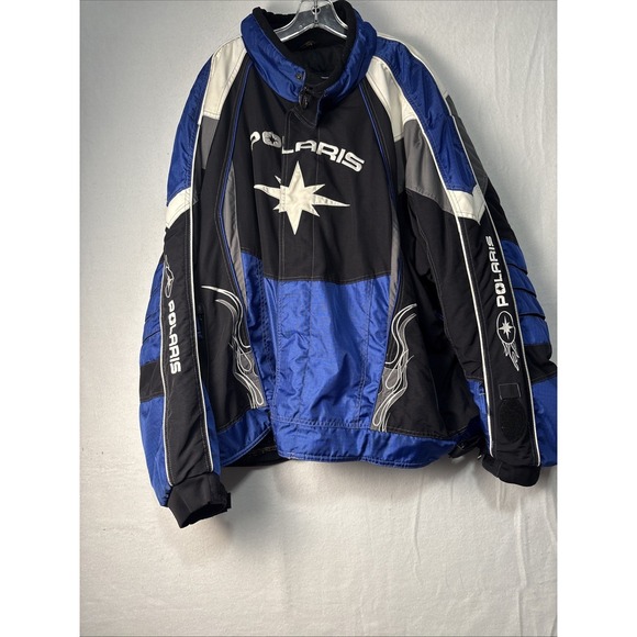 Vtg Polaris Snowmobile/Racing Jacket Mens 2XL Black Logo Patches - Picture 1 of 16